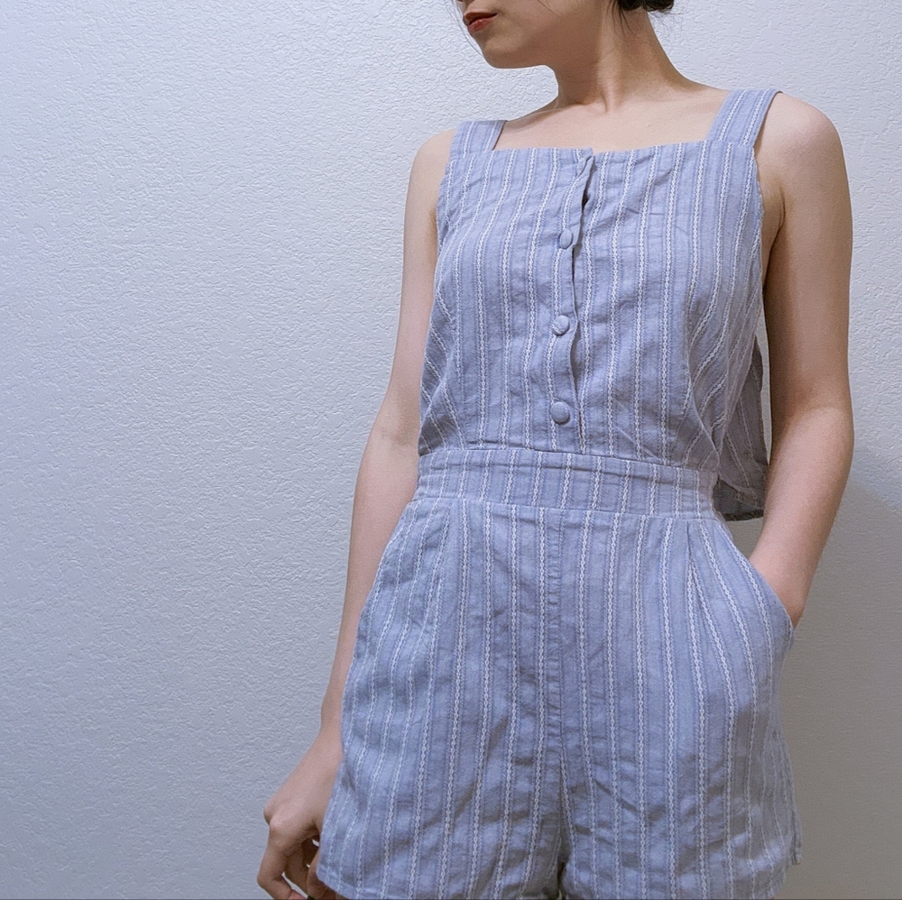 Strappy Pastel Blue Stripe Mini Romper
